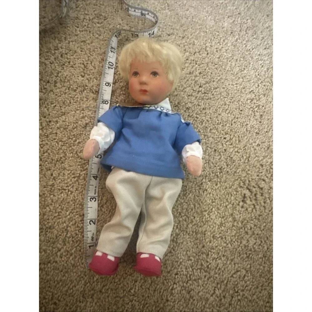 Kathe Kruse Blonde Boy Doll in Blue and Tan 10